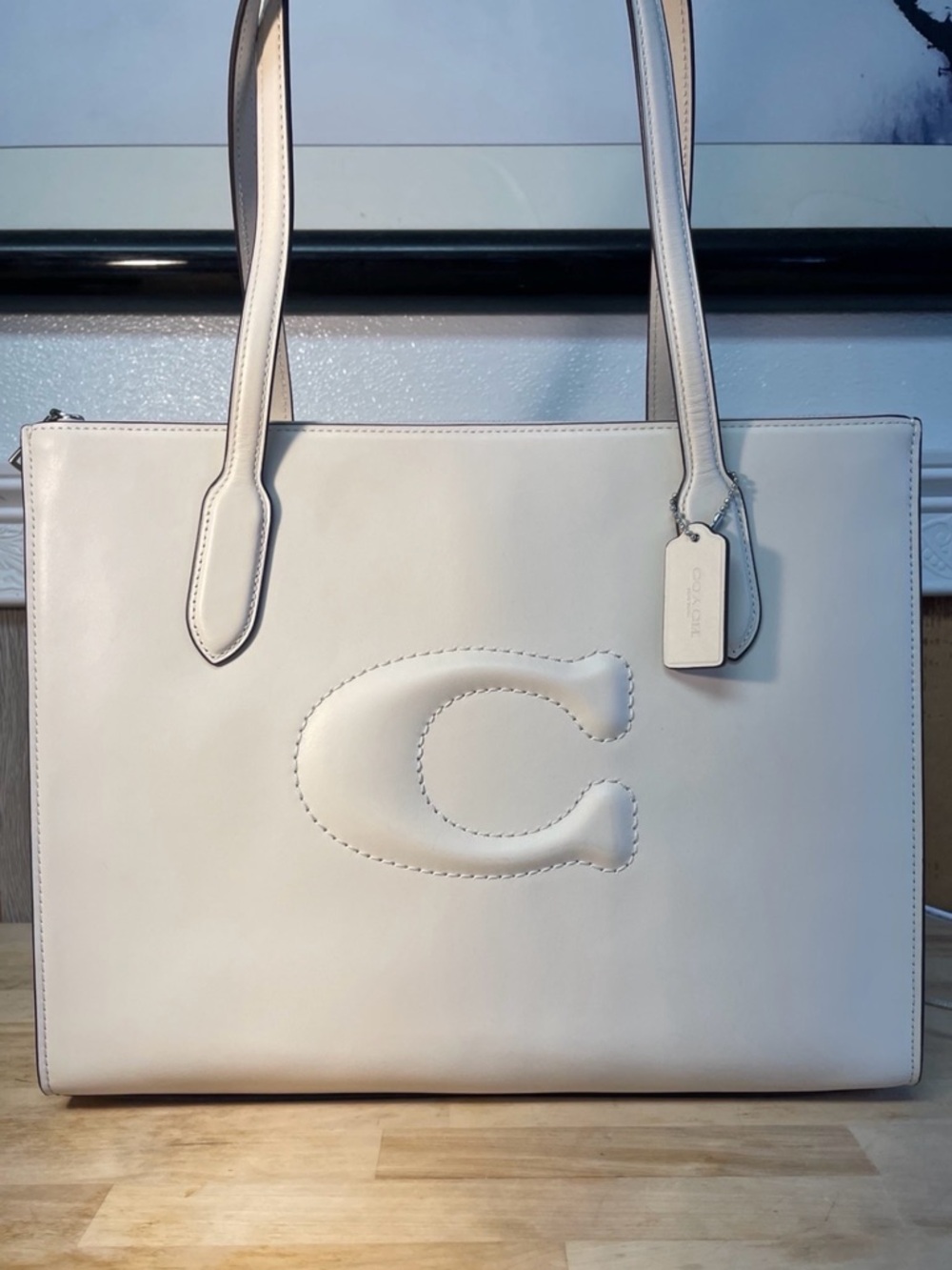 Coach White Refined Calf Leather carry all Smooth Leather big Tote
